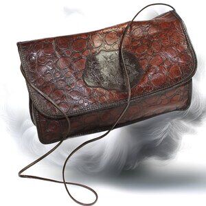 Carlos Falchi Vintage Two Tone Brown Leather Croc Embossed Convertible Shoulder